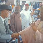 “Good to see you”, Prof. Yakubu welcomes Abure to INEC Headquarters