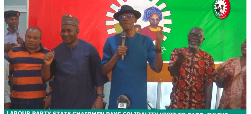labour party state chairmen pay solidarity visit to national chairman; barr julius abure, as he vows to defend the party